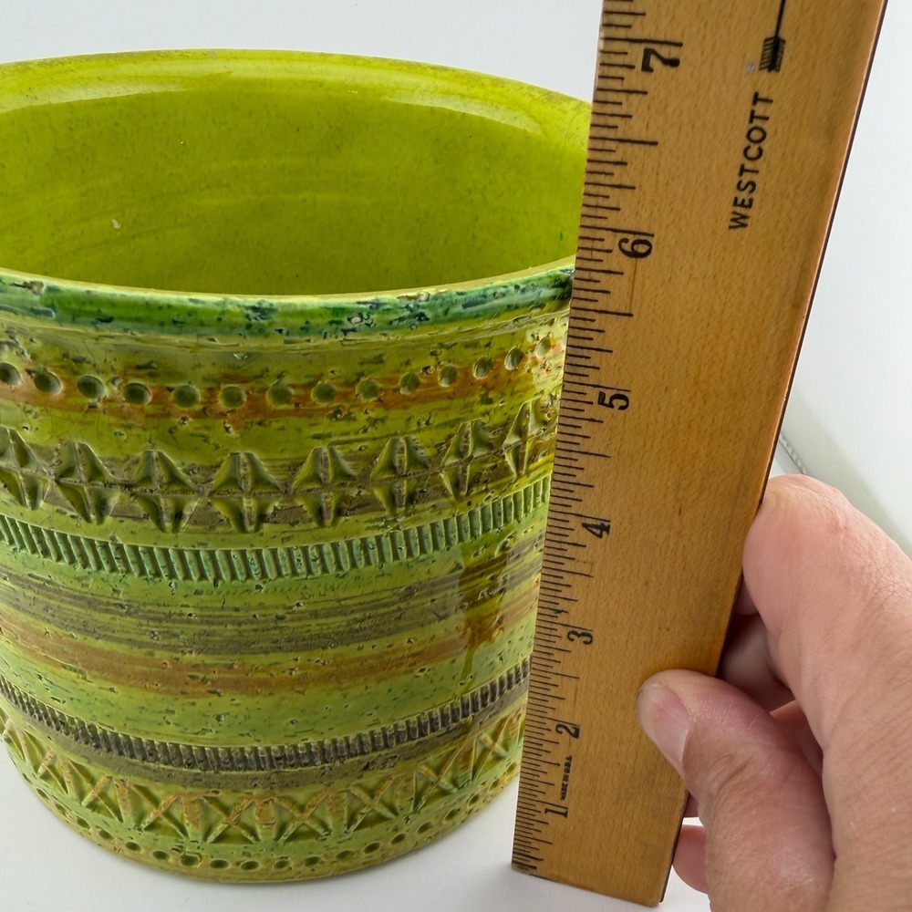 Aldo Londi Bitossi Large 6" Planter Green Excellent Mid Century Geometric Boho - Picture 7 of 8